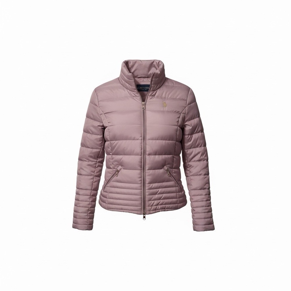 US Polo Assn Women's Plus Size 1X Lavender Quilted Puffer Full Zip-up Jacket